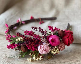 Fuchsia Flower Headband: Pink Peony Bridal Hairband