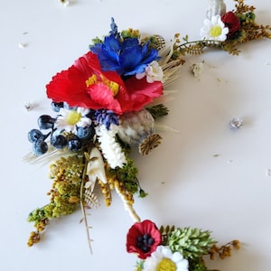 Meadow wedding flower hair vine Bridal hair comb with poppy flowers daisies cornflowers Slavic wedding flower comb Shapeable hair vine image 8