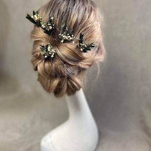 Épingles à cheveux de verdure Épingles à cheveux d'eucalyptus de souffle de bébé Coiffe de mariage Épingles de mariée vertes Mariée à être Épingles à cheveux en ivoire naturel Personnalisable image 10