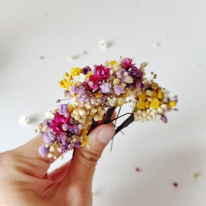Summer dried flower hairpins Magenta violet yellow hairpins Preserved flowers Bridal hair accessories Natural preserved hairpins Magaela image 7