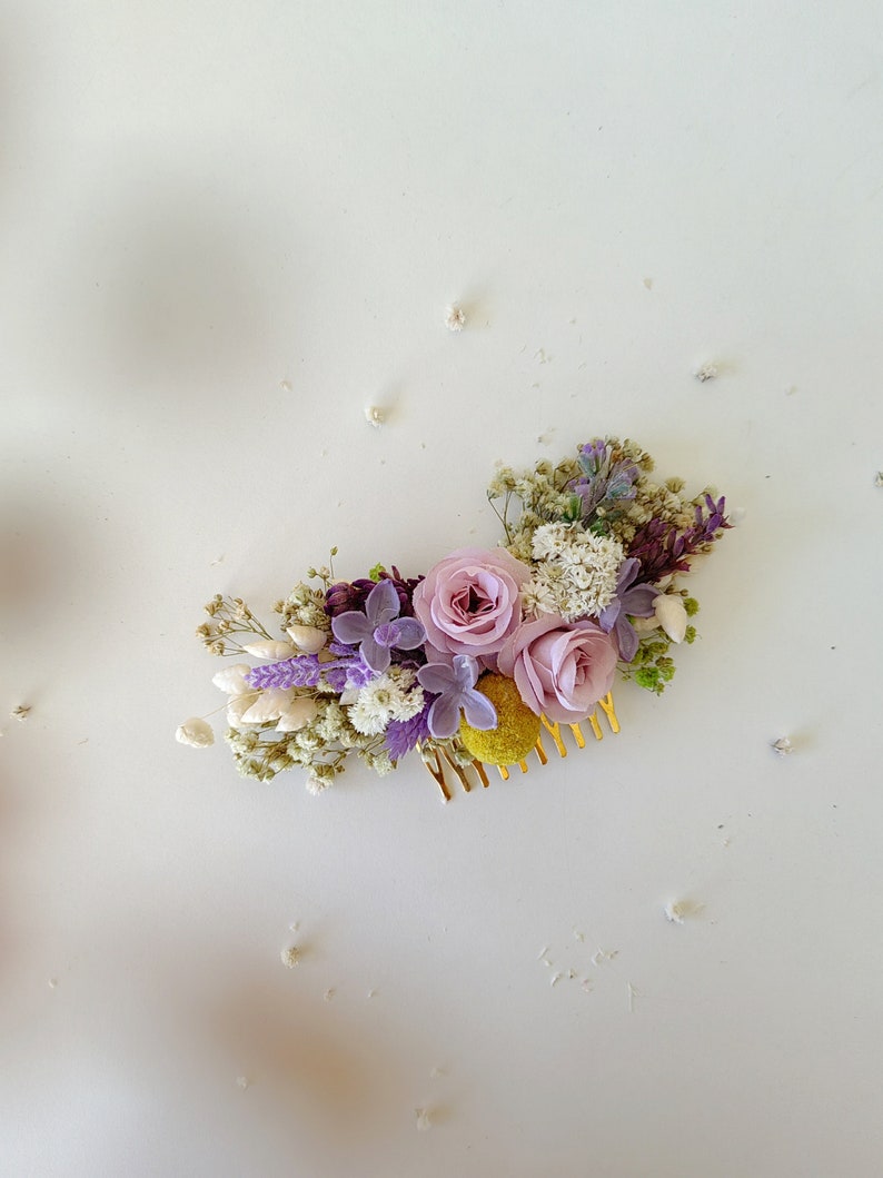 Spring lavender flower hair comb Lilac wedding headpiece Purple and yellow bridal flower comb Custom Summer wedding hair accessories Magaela image 6