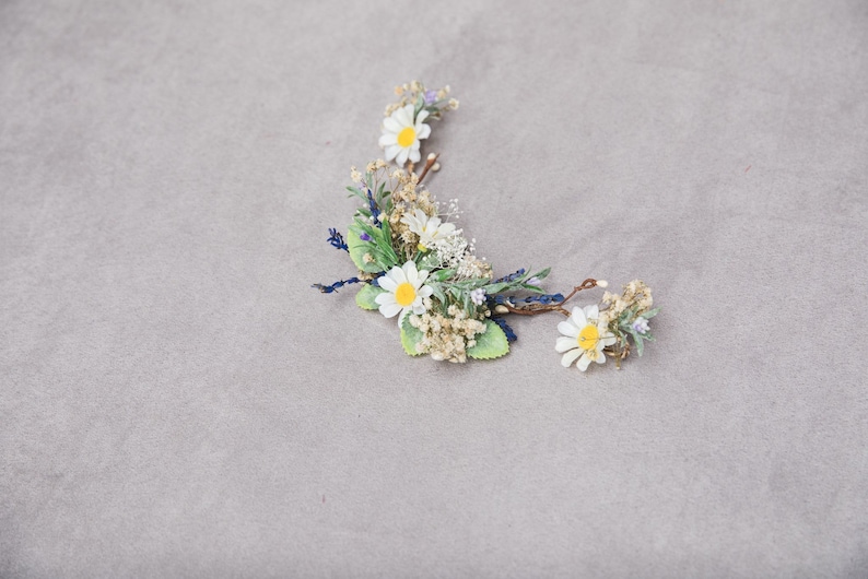 Daisy flower hair vine Lavender flower hair arrangement Bridal meadow headpiece Daisy hair flowers Magaela Wedding jewelry Wildflowers image 7