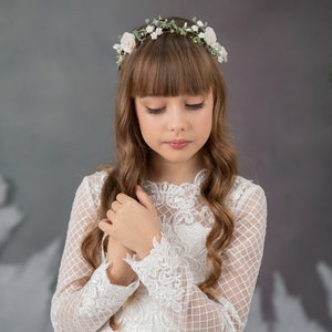 First holy communion flower crown White roses hair wreath Wedding accessories Communion hair accessories Flower headpiece for girl Magaela image 2