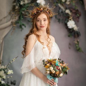 Autumn flower halo crown Sun ray fall halo crown Burgundy pink Spiked wedding crown Met gala headband Golden bridal spike crown Magaela image 6