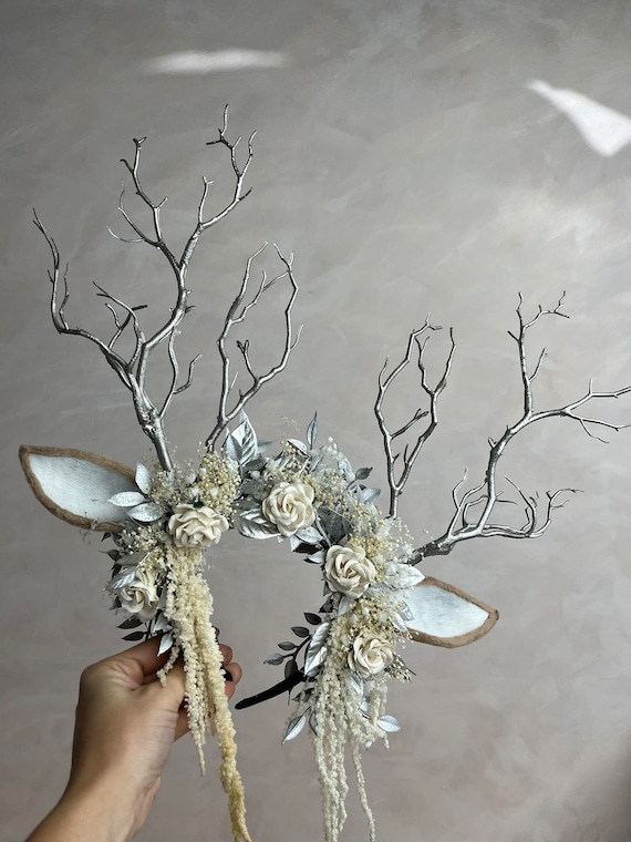 HTN - Canda Per Capelli Per Capelli Antler Di Cervo Con Fiori Di Peli Antler Corna Fiore A Fiore Per Costume Da Cosplay Per Feste 8234763785566