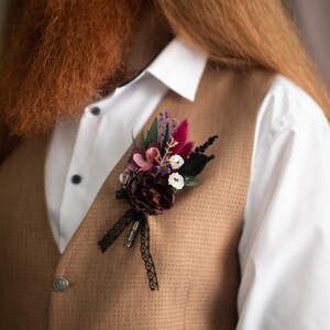 Burgundy Flower Boutonniere: Dark Gothic Wedding Groom Accessory image 8