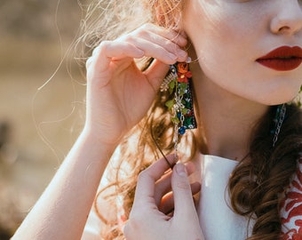 Boucles d’oreilles folkloriques Boucles d’oreilles florales de mariage Accessoires de mariage Bijoux de mariage Accessoires Magaela Handmade Boucles d’oreilles pendantes de fleurs