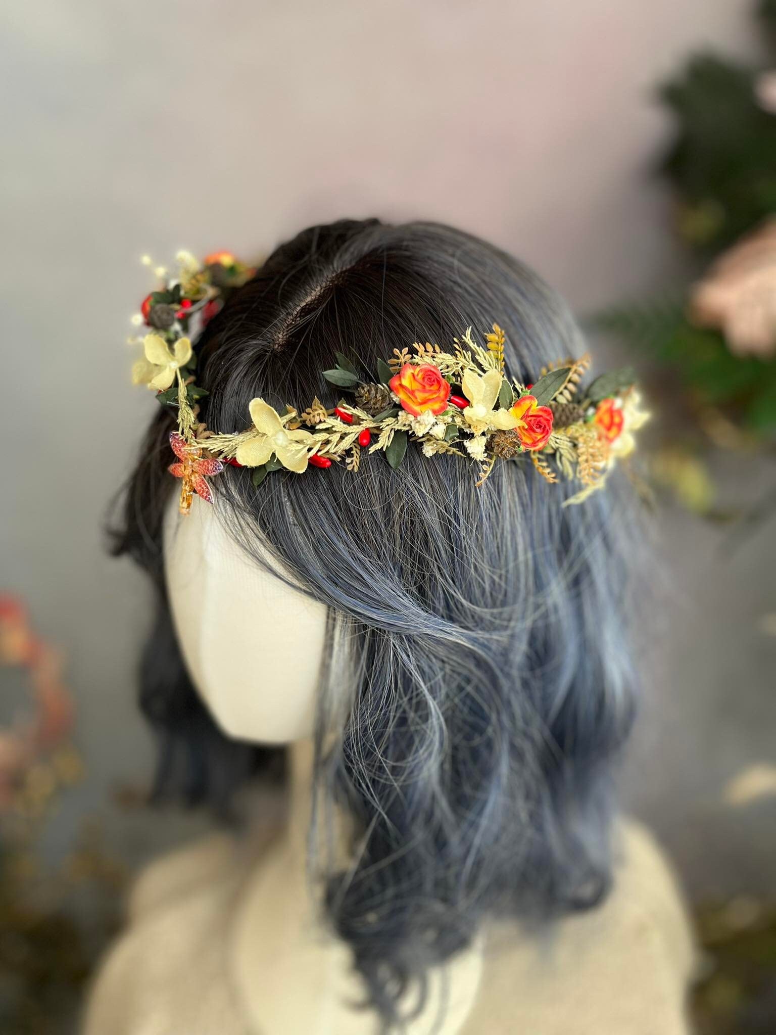 Autumn Wedding Flower Crown: Elven Fairy Tiara With  display picture 2