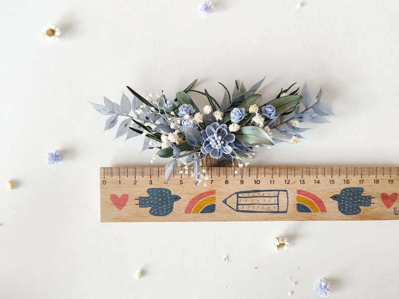 Romantic bridal hair comb Baby blue flowers Blue bridal hair comb Greenery hair comb Bridal hairstyle Blue and green hair comb Flower hair image 7