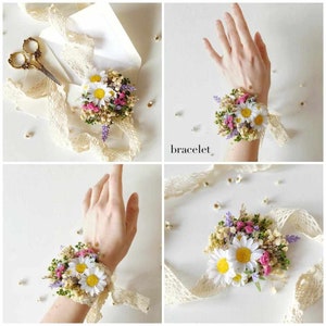 Meadow spring hair crown Bridal flower hair wreath Daisy flower headpiece Wildflowers headband lavender Summer Bridal accessories Magaela Bracelet