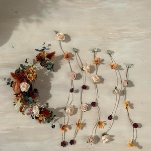 Rustic wedding Bridal hair vine with flower veil Autumn wedding Cottagecore hairstyle Vintage wedding Bridal hair Flower veil Magaela Bride image 6