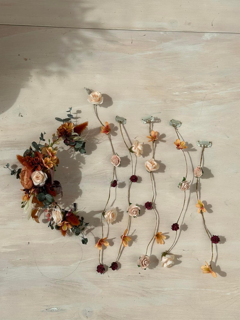 Rustic wedding Bridal hair vine with flower veil Autumn wedding Cottagecore hairstyle Vintage wedding Bridal hair Flower veil Magaela Bride image 6