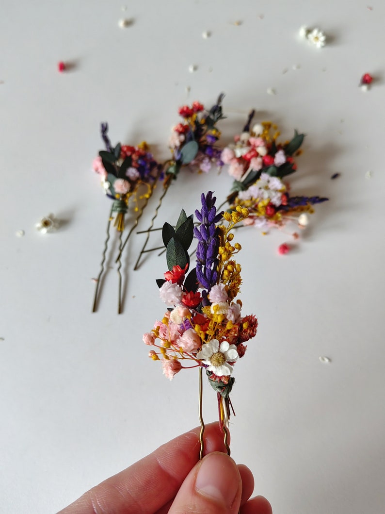 Colorful flower hairpin Romantic hairpin Meadowy design Wedding hairpins Romantic boho hairpins Wild flower hairpins Magaela Summer wedding image 7