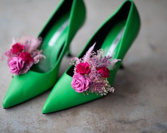 Pinces à chaussures à fleurs roses Pinces à chaussures de mariée Accessoires de mariage Décoration de chaussures Bijoux de mariage Magaela Fuchsia pinces à chaussures de mariage Fait à la main