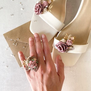 Glam jewellery Flower shoe clips Old pink wedding Floral decoration for shoes High heels flower clips Wedding Bridal shoes Glamour wedding
