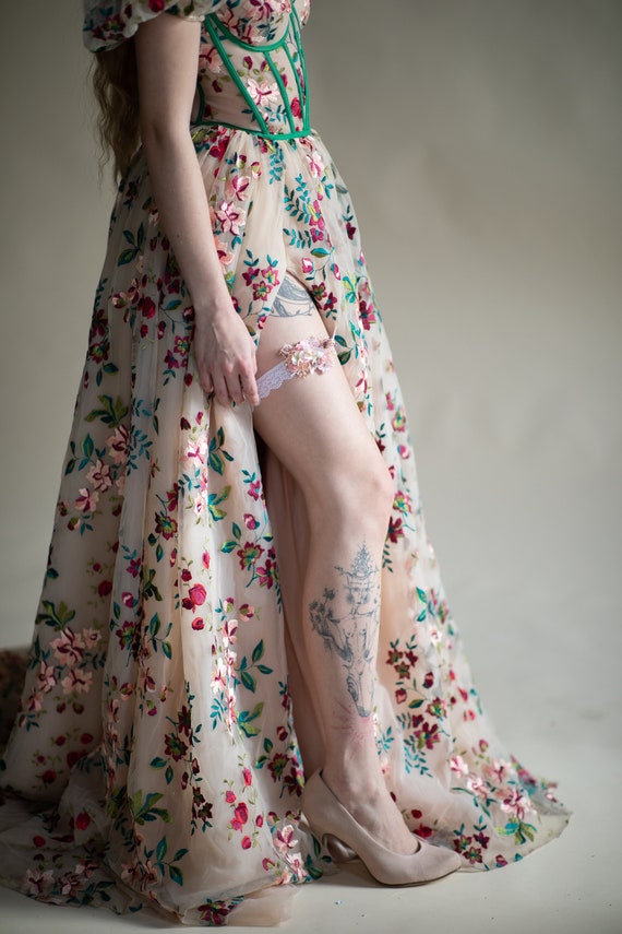 Braut Strumpfband Hochzeit  verschiedene Farben und Muster EU blau pink flieder 