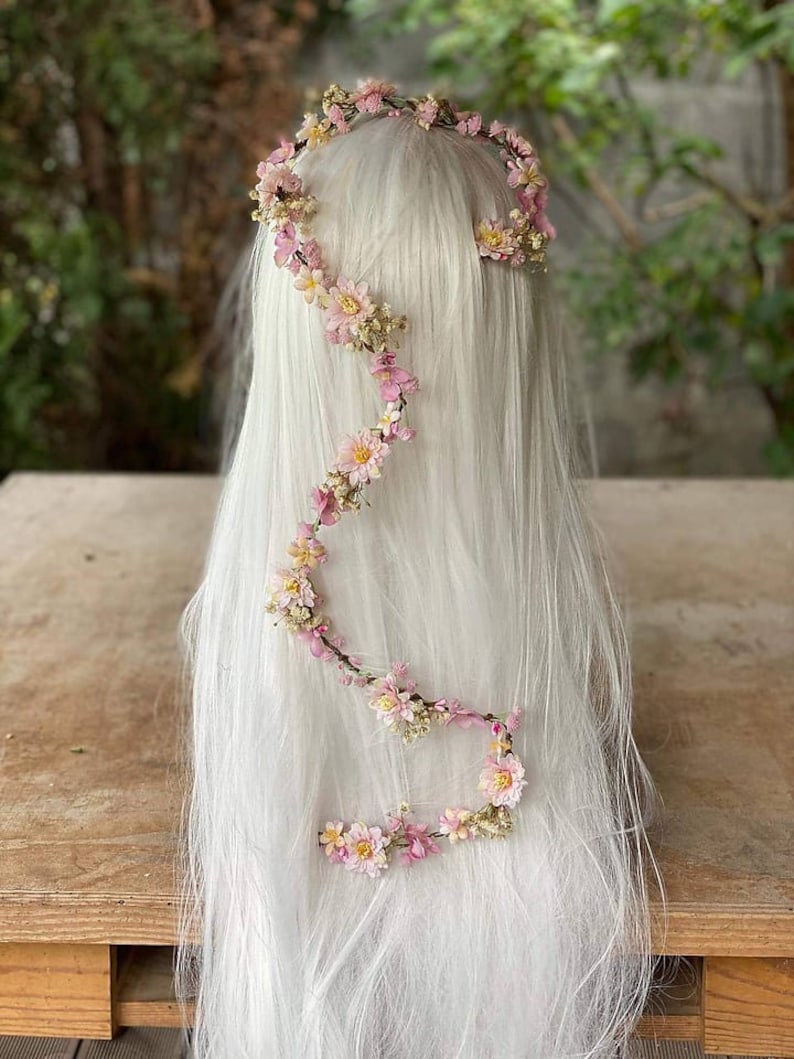 Customisable Flower Hair Garland Wedding Hair Flowers Head Wreath Flower Crown Cherry Blossoms Pink White Bridal Wreath Fairy Wreath Magaela image 5