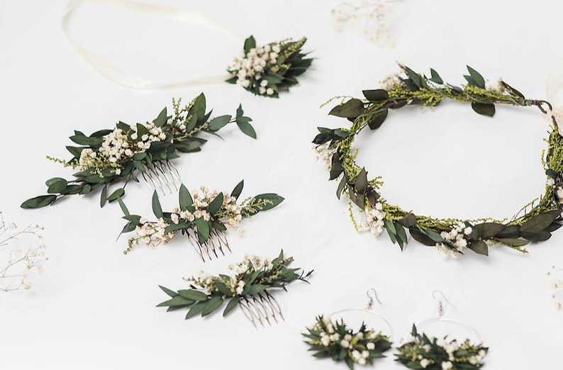 Greenery mini flower hair comb Wedding hair comb Baby's breath Bridal accessories Greenery flower hair comb Magaela Natural image 8
