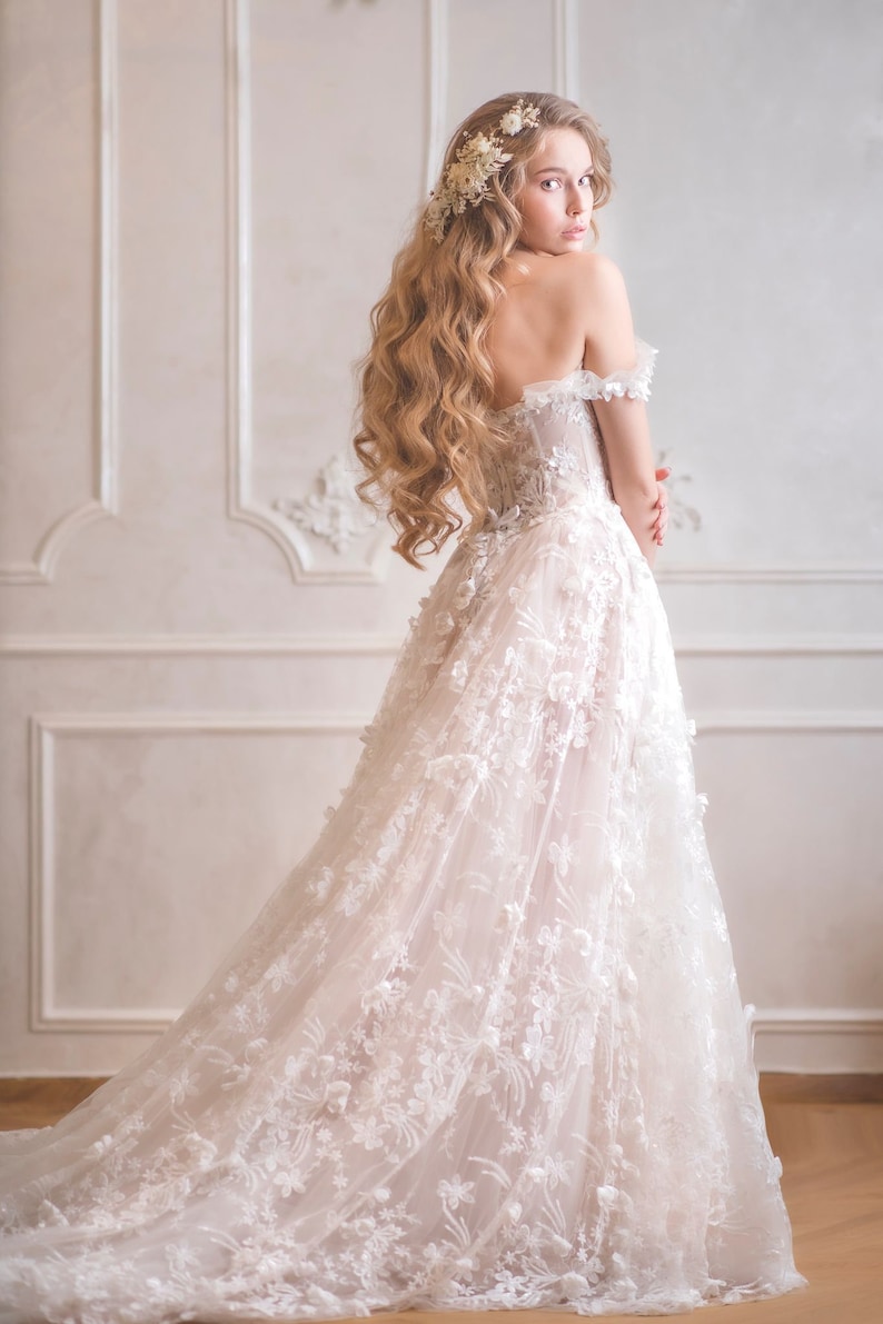 Arreglo de pelo de flores de boda de marfil con flores preservadas Tocado de boda Enredadera de pelo blanco Flores de pelo nupcial Pieza de pelo blanco imagen 5