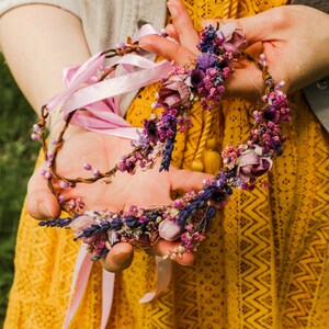 Pink and purple flower hair crowns Set of matching crowns Mummy and me Wedding accessories Children photo props flower girl headpiece image 9