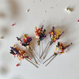 Colorful flower hairpin Romantic hairpin Meadowy design Wedding hairpins Romantic boho hairpins Wild flower hairpins Magaela Summer wedding image 1