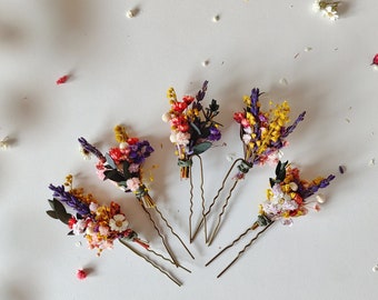 Colorful flower hairpin Romantic hairpin Meadowy design Wedding hairpins Romantic boho hairpins Wild  flower hairpins Magaela Summer wedding