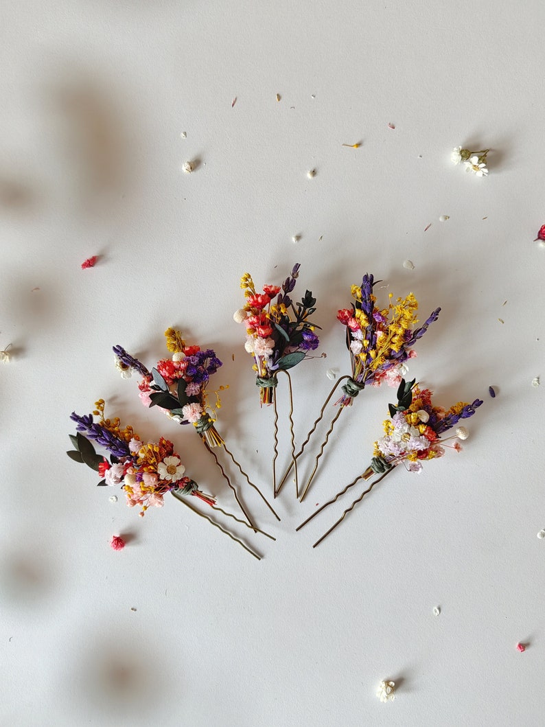 Colorful flower hairpin Romantic hairpin Meadowy design Wedding hairpins Romantic boho hairpins Wild flower hairpins Magaela Summer wedding image 1