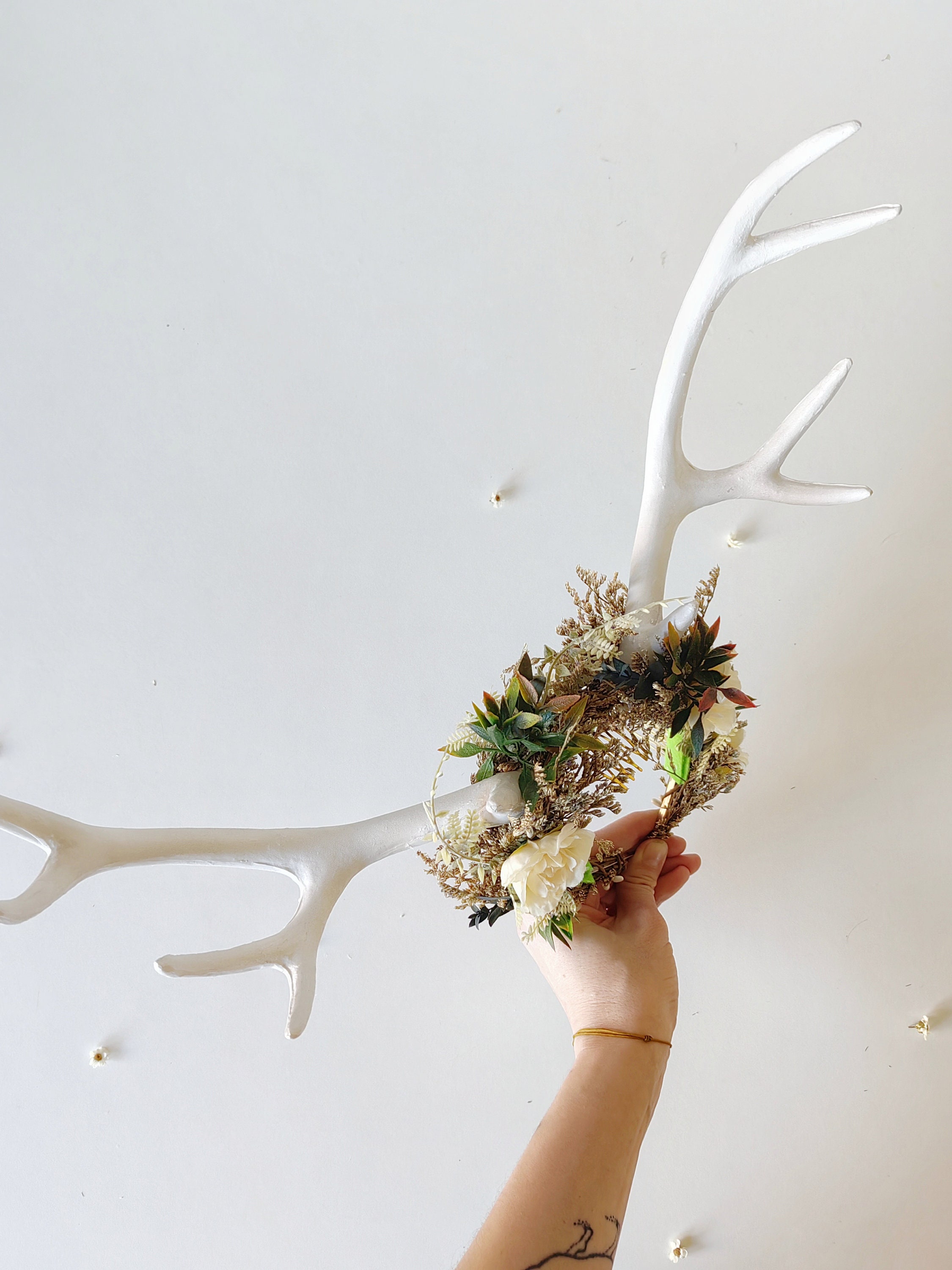 ? Awesome Floral Flower Deer Elk Antler Hair Clips ? Mint & Floral Antler Hair Clips, Deer Antler Hair Clips  main image 4