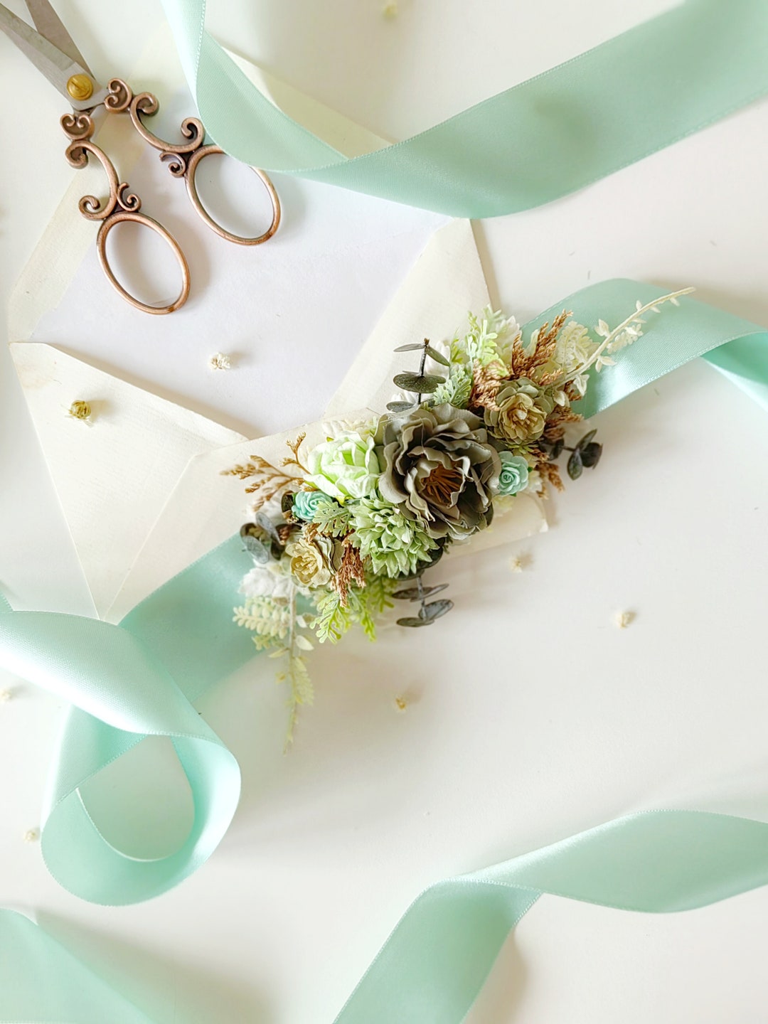 green emerald velvet dress Dusty Sage Green Boutonniere and Corsage Prom Set  My Dinosaur Dreams