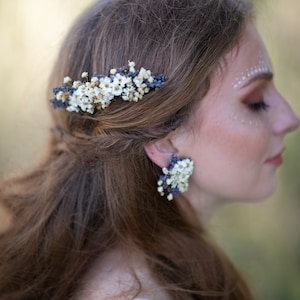 Lavender and ivory wedding earrings Bridal flower earrings Natural very peri earrings Clip on earrings Small flower jewellery Magaela image 3