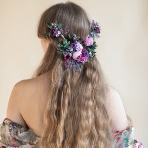 Purple flower hair vine Wedding flower hair vine Bridal hair flowers Very peri wedding crown Bridal half wreath Magaela Violet wedding image 2