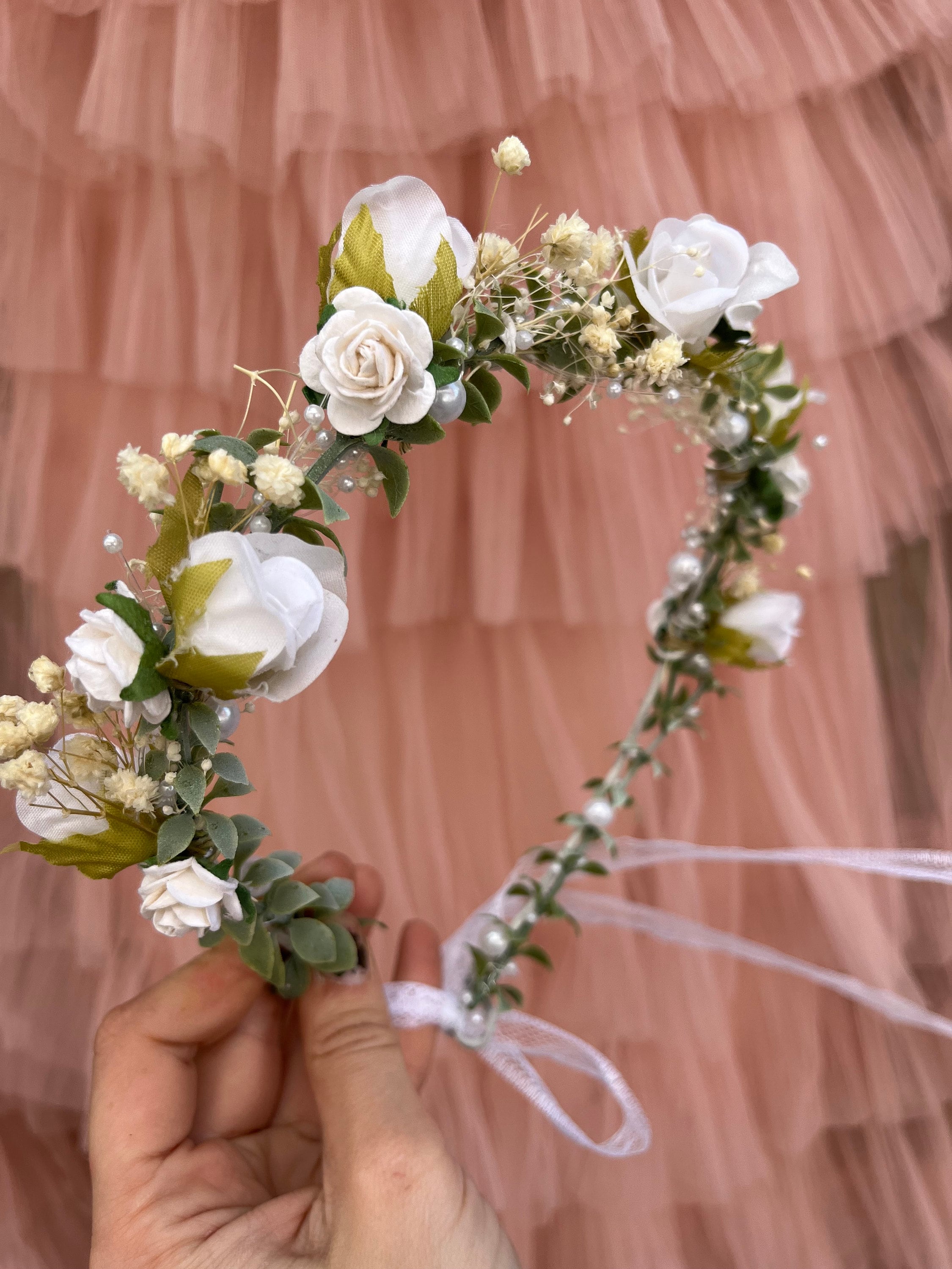 Rose bianche corona nuziale Corona di fiori da sposa Perle Accessori per  capelli da sposa Romantic baby's breath wedding halo Sposa per essere  Magaela -  Italia