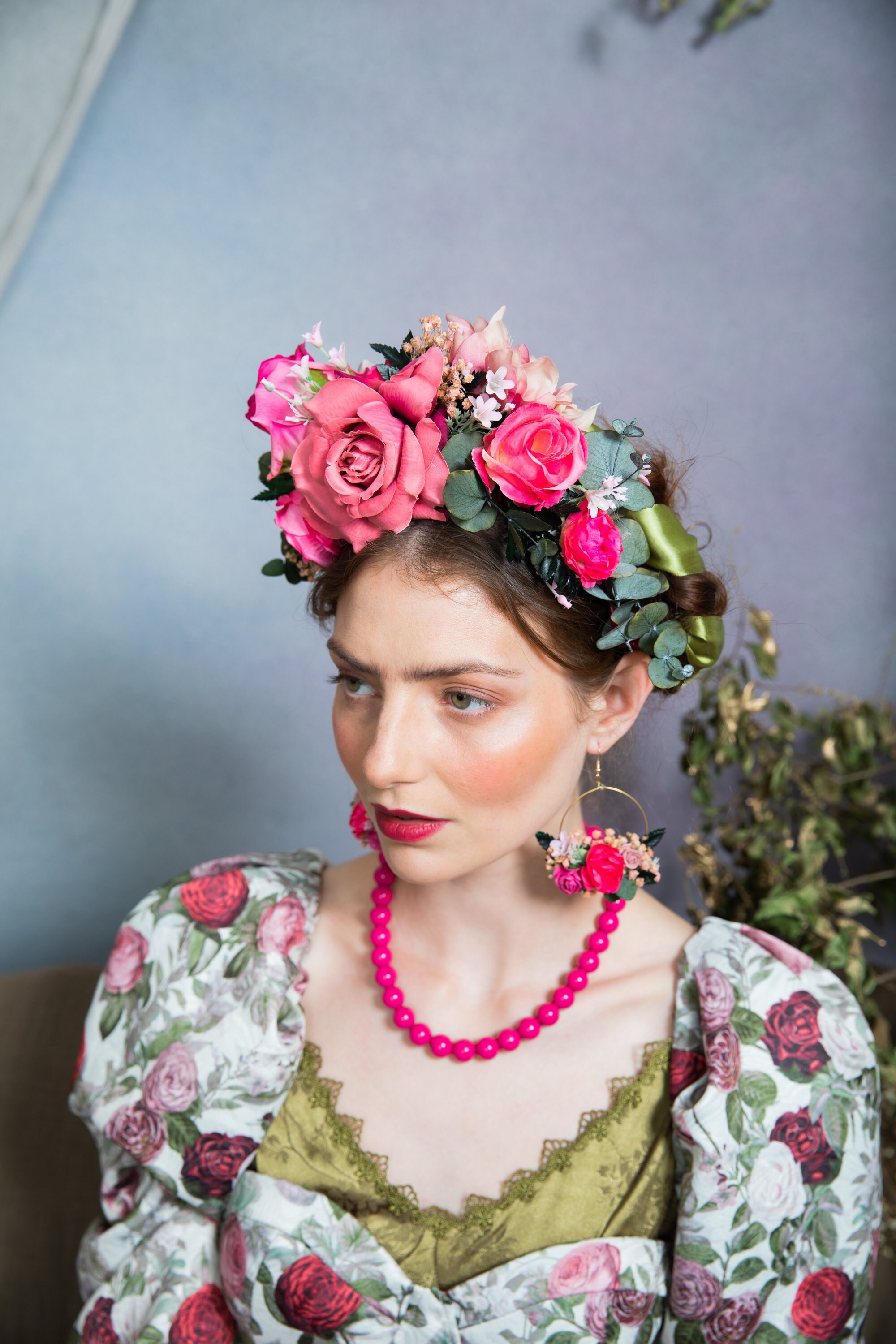 Corona Di Fiori Per Capelli Con Rose Rosse - Accessorio Matrimonio E Feste