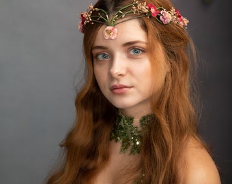 Otuuz Accessoires De Costume De Fée Elfe Pour Femme Diadème D'Elfe Manchettes D'Oreilles D'Elfe Couronne Elfique De Feuille En Strass Boucles D'Oreilles D'Elfe Et Menottes Pour Cosplay Mariage