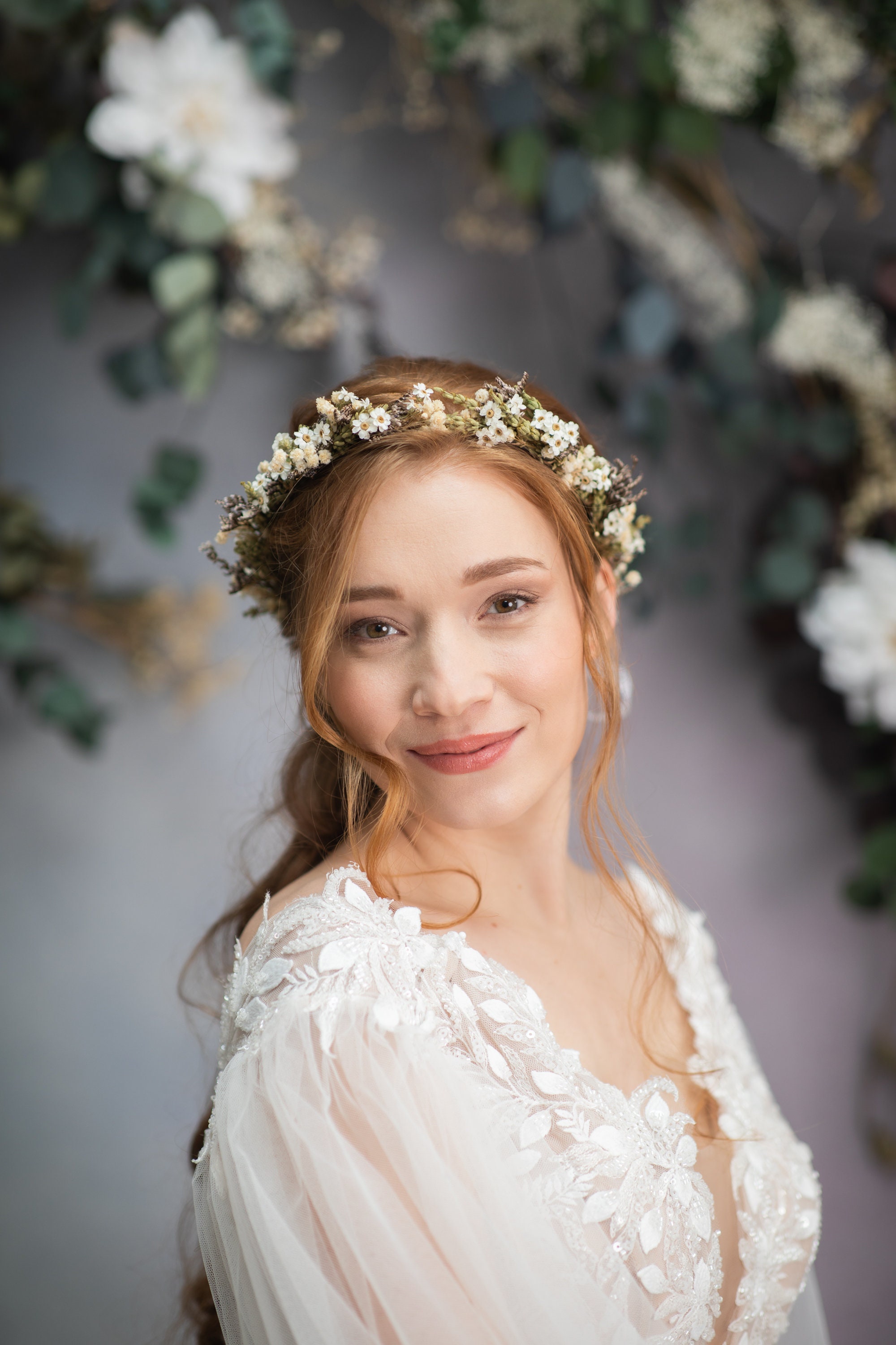 Buy Dried Flower Wedding Crown: Greenery Bridal Headpiece Online