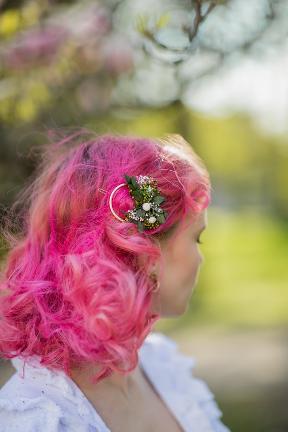 Pince clip à cheveux broche composition florale rose rouge