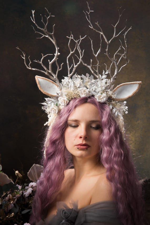 Deer Antler Crown: Silver Horns Headband, Pagan Festival  display picture 3
