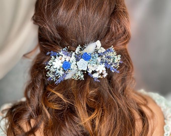 Blue flower hair clip Bridal barrette clip Blue and white Purple lavender flower clip Wedding accessories Bride to be Magaela Hair flowers