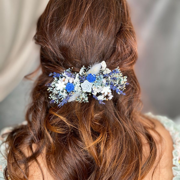Pince à cheveux à fleur bleue Clip de barrette de mariée Bleu et blanc Pince à fleurs de lavande violette Accessoires de mariage Mariée à magaela Fleurs de cheveux