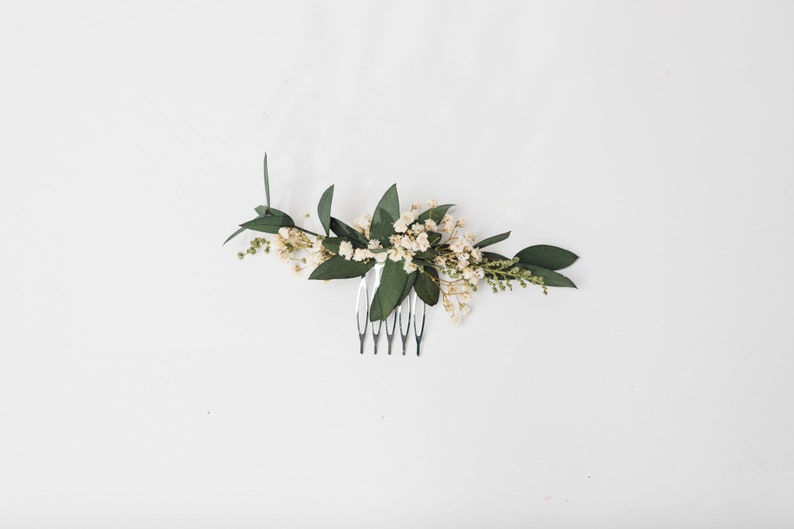 Conjunto de bodas de vegetación Corona de flores Pulsera para novia Peine de pelo de vegetación pequeña Boda de aliento de bebé 2021 novia hecha a mano Magaela Hecho a medida imagen 4