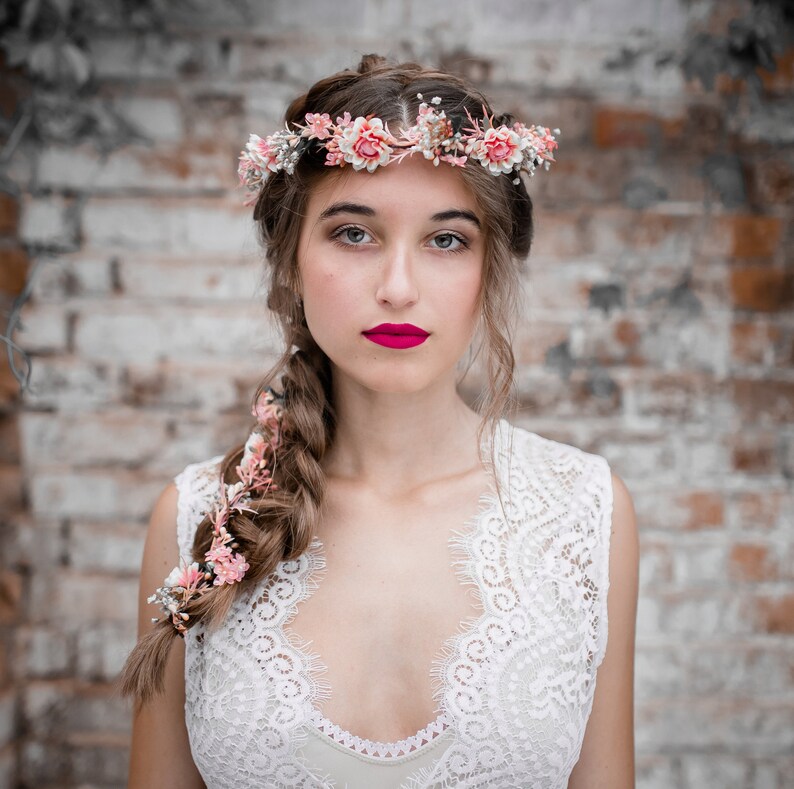 Flower Hair Garland Wedding Hair Flowers Head Wreath Flower Etsy