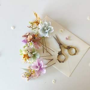 Pastel hair pins Wild flowers hair accessories Rainbow hairpins  Colourful meadow flower hairpins Boho hairpins Bridal hair Fairycore
