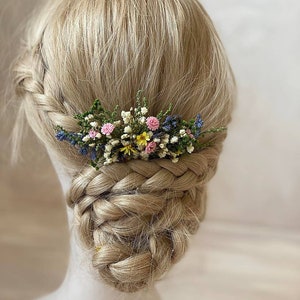 Peine de pelo prado Flores silvestres peine de pelo Cabello nupcial Diseño de hadas Boda de verano Peine de flores Boho Peine de pelo de novia pequeño Magaela Novia imagen 9