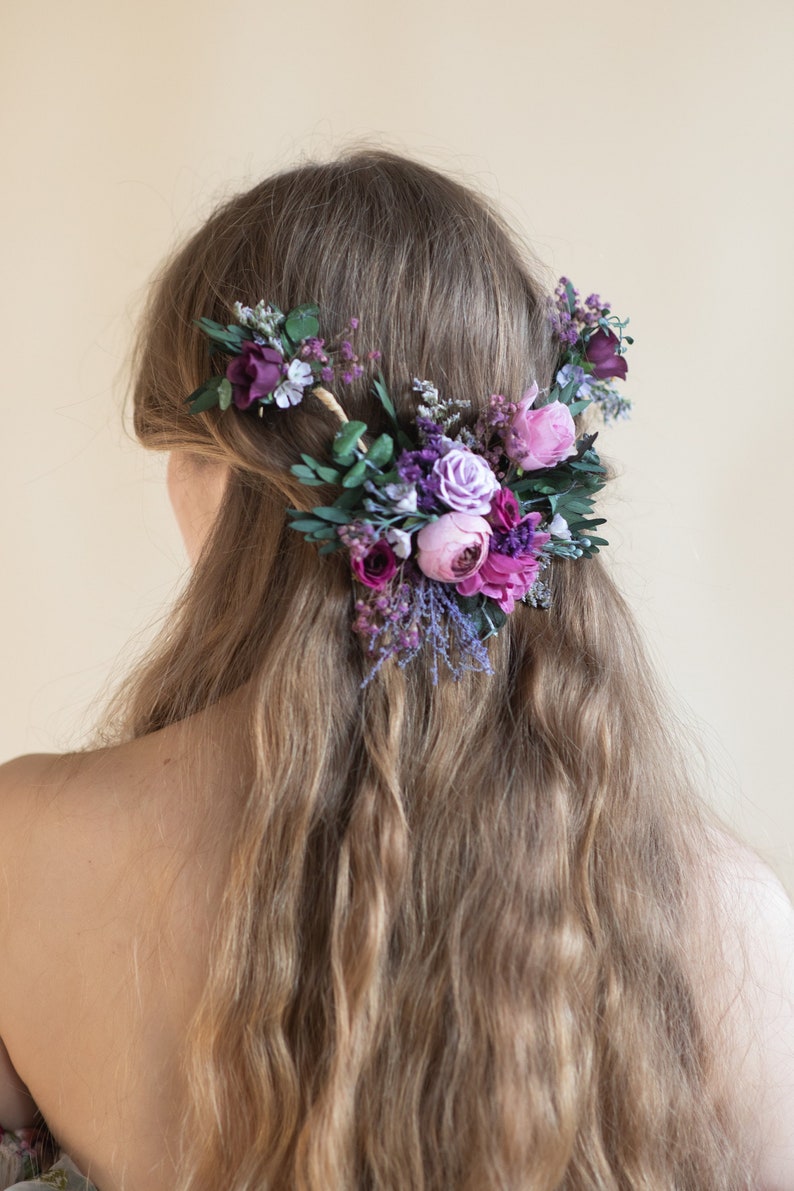 Purple flower hair vine Wedding flower hair vine Bridal hair flowers Very peri wedding crown Bridal half wreath Magaela Violet wedding image 1