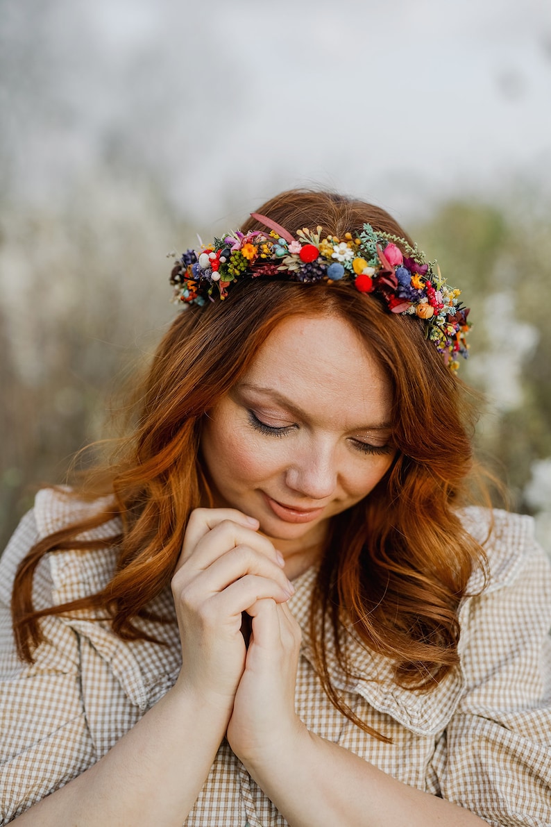 Colourful wedding hair crown Bridal meadow headpiece Flower crown for bride Preserved long lasting crown Wildflowers wedding Autumn Magaela image 2