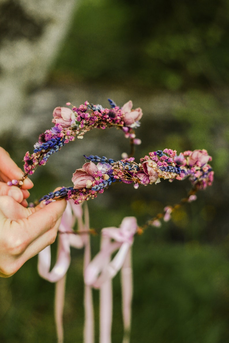 Pink and purple flower hair crowns Set of matching crowns Mummy and me Wedding accessories Children photo props flower girl headpiece image 6