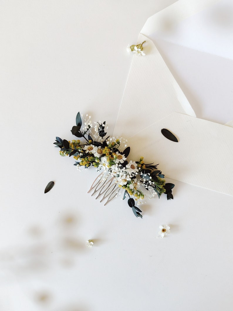 Greenery bridal hair comb Eucalyptus flower comb Preserved flower hair comb Greenery wedding Ixodia flowers Rustic wedding Magaela Bride image 1