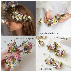 Corona de pelo de primavera de pradera Corona de pelo de flores nupciales Tocado de flor de margarita Flores silvestres diadema lavanda Accesorios nupciales de verano Magaela Hair vine