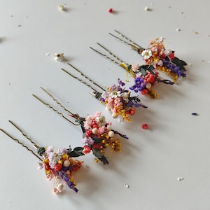 Colorful flower hairpin Romantic hairpin Meadowy design Wedding hairpins Romantic boho hairpins Wild flower hairpins Magaela Summer wedding image 4