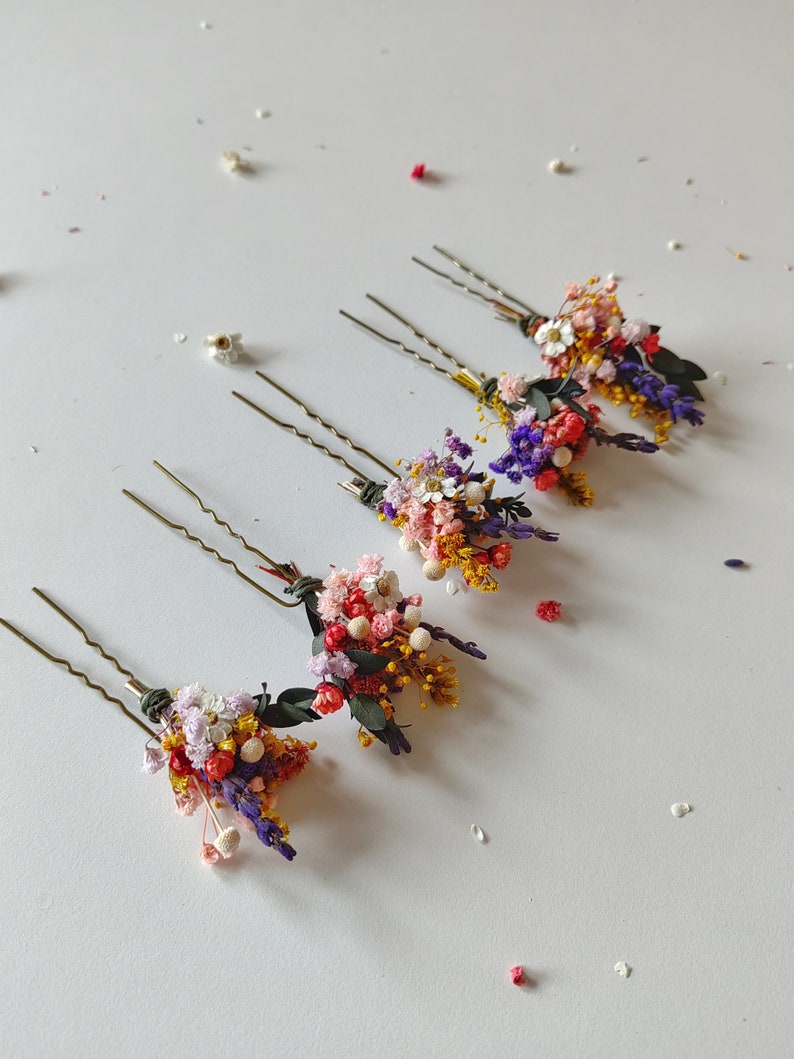 Colorful flower hairpin Romantic hairpin Meadowy design Wedding hairpins Romantic boho hairpins Wild flower hairpins Magaela Summer wedding image 4